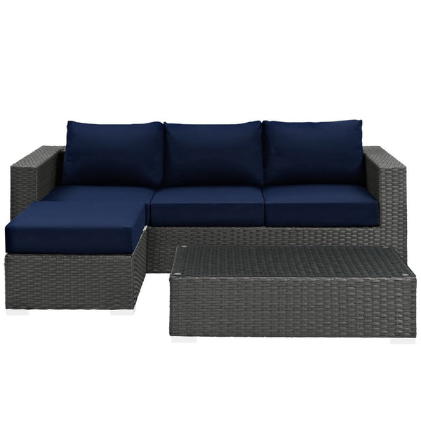 Modway Furniture Sojourn 3-Piece Outdoor Sectional Set with Sunbrella® Fabric - Stylish, Modular & Weather-Resistant EEI-1889-CHC-NAV-SET