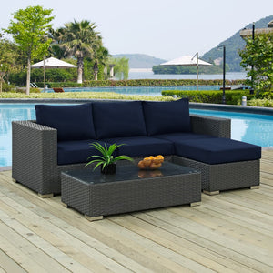 Modway Furniture Sojourn 3-Piece Outdoor Sectional Set with Sunbrella® Fabric - Stylish, Modular & Weather-Resistant EEI-1889-CHC-NAV-SET