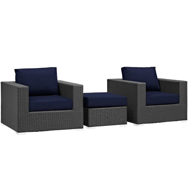 Modway Furniture Sojourn 3 Piece Outdoor Sectional Set - Weather-Resistant Sunbrella® Cushions for Ultimate Comfort EEI-1891-CHC-NAV-SET