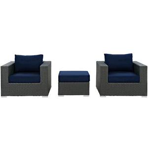 Modway Furniture Sojourn 3 Piece Outdoor Sectional Set - Weather-Resistant Sunbrella® Cushions for Ultimate Comfort EEI-1891-CHC-NAV-SET