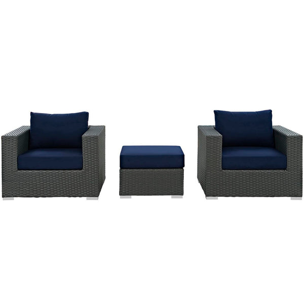 Modway Furniture Sojourn 3 Piece Outdoor Sectional Set - Weather-Resistant Sunbrella® Cushions for Ultimate Comfort EEI-1891-CHC-NAV-SET