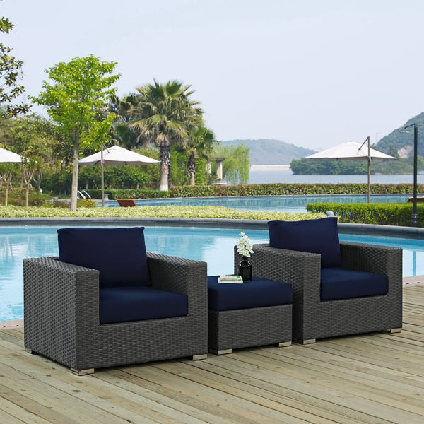Modway Furniture Sojourn 3 Piece Outdoor Sectional Set - Weather-Resistant Sunbrella® Cushions for Ultimate Comfort EEI-1891-CHC-NAV-SET