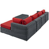 Modway Furniture Summon 5 Piece Outdoor Patio Sunbrella® Sectional Set Canvas Red 63.5 x 131 x 33.5