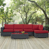 Modway Furniture Summon 5 Piece Outdoor Patio Sunbrella® Sectional Set Canvas Red 63.5 x 131 x 33.5