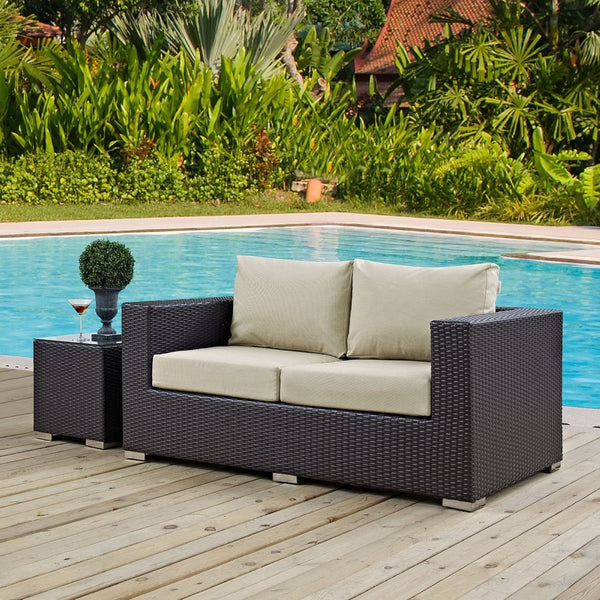 Modway Furniture Convene Outdoor Patio Loveseat - Stylish, Weather-Resistant Comfort for Your Relaxing Spaces Espresso Beige EEI-1907-EXP-BEI