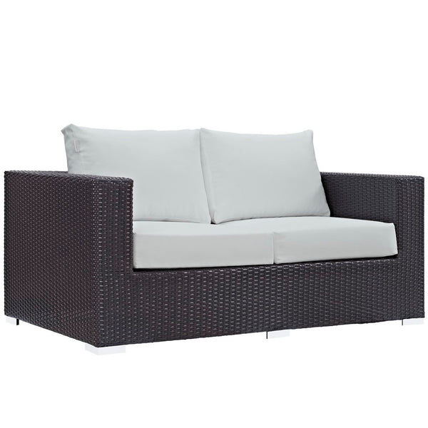 Modway Furniture Convene Outdoor Patio Loveseat - Stylish, Weather-Resistant Comfort for Your Relaxing Spaces Espresso White EEI-1907-EXP-WHI