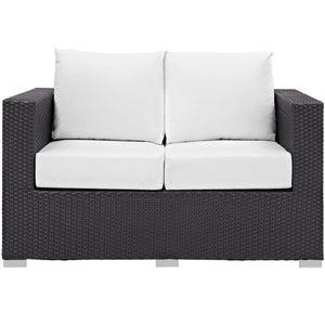 Modway Furniture Convene Outdoor Patio Loveseat - Stylish, Weather-Resistant Comfort for Your Relaxing Spaces Espresso White EEI-1907-EXP-WHI