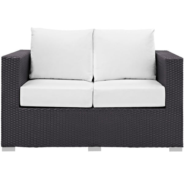 Modway Furniture Convene Outdoor Patio Loveseat - Stylish, Weather-Resistant Comfort for Your Relaxing Spaces Espresso White EEI-1907-EXP-WHI