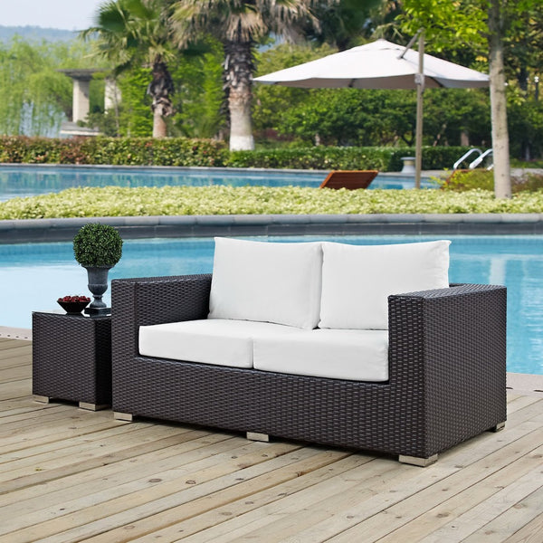 Modway Furniture Convene Outdoor Patio Loveseat - Stylish, Weather-Resistant Comfort for Your Relaxing Spaces Espresso White EEI-1907-EXP-WHI