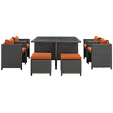 Modway Furniture Sojourn 9 Piece Outdoor Patio Sunbrella® Dining Set EEI-1946-CHC-TUS-SET