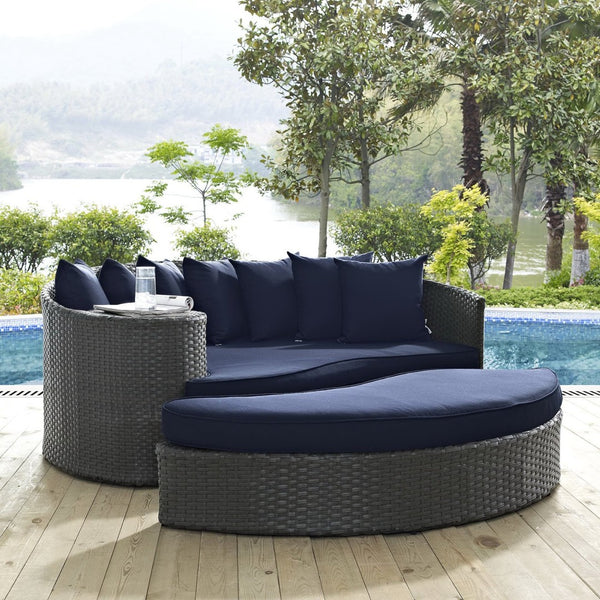 Modway Furniture Sojourn Outdoor Patio Daybed - Stylish Sunbrella® Fabric, Weather-Resistant Design & Modular Comfort EEI-1982-CHC-NAV