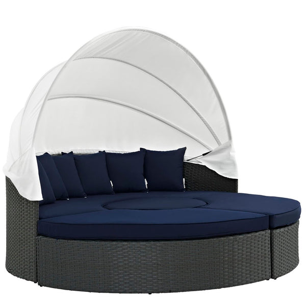 Modway Furniture Sojourn Outdoor Patio Daybed with Retractable Canopy & Sunbrella® Fabric – Versatile Comfort! EEI-1986-CHC-NAV-SET