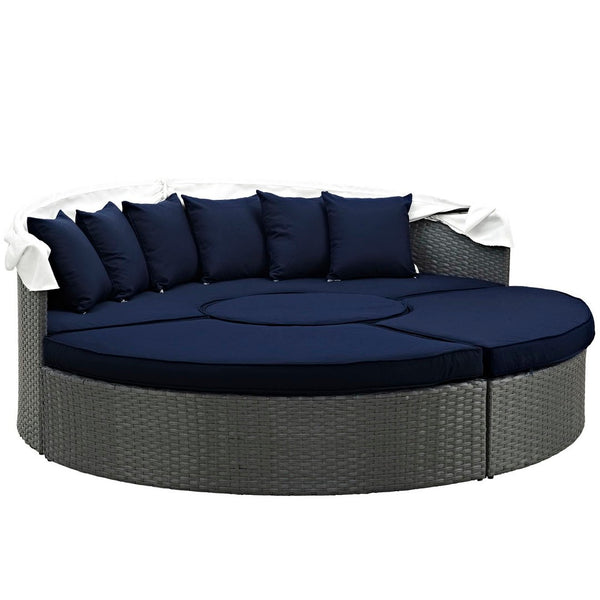 Modway Furniture Sojourn Outdoor Patio Daybed with Retractable Canopy & Sunbrella® Fabric – Versatile Comfort! EEI-1986-CHC-NAV-SET
