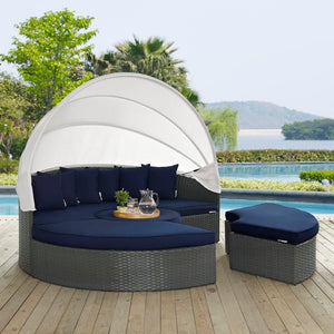 Modway Furniture Sojourn Outdoor Patio Daybed with Retractable Canopy & Sunbrella® Fabric – Versatile Comfort! EEI-1986-CHC-NAV-SET