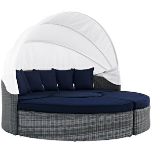Modway Furniture Summon Canopy Outdoor Daybed with Adjustable Retractable Canopy, Plush Sunbrella® Cushions & Rattan EEI-1997-GRY-NAV-SET