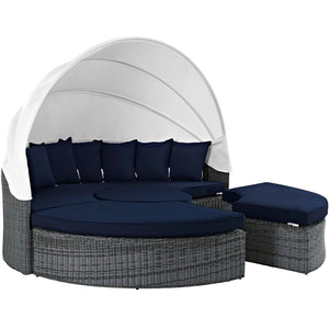 Modway Furniture Summon Canopy Outdoor Daybed with Adjustable Retractable Canopy, Plush Sunbrella® Cushions & Rattan EEI-1997-GRY-NAV-SET