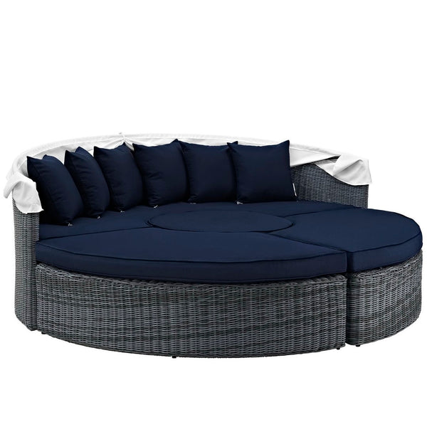 Modway Furniture Summon Canopy Outdoor Daybed with Adjustable Retractable Canopy, Plush Sunbrella® Cushions & Rattan EEI-1997-GRY-NAV-SET