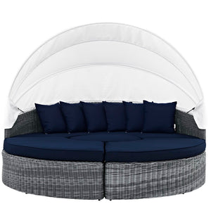 Modway Furniture Summon Canopy Outdoor Daybed with Adjustable Retractable Canopy, Plush Sunbrella® Cushions & Rattan EEI-1997-GRY-NAV-SET