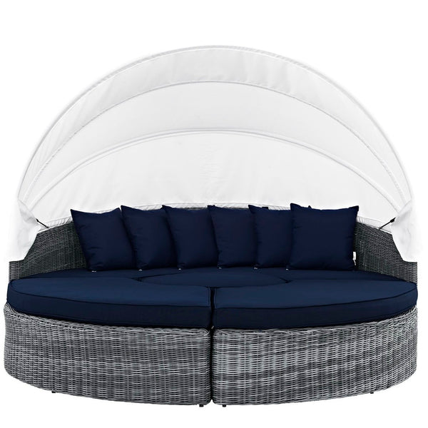 Modway Furniture Summon Canopy Outdoor Daybed with Adjustable Retractable Canopy, Plush Sunbrella® Cushions & Rattan EEI-1997-GRY-NAV-SET