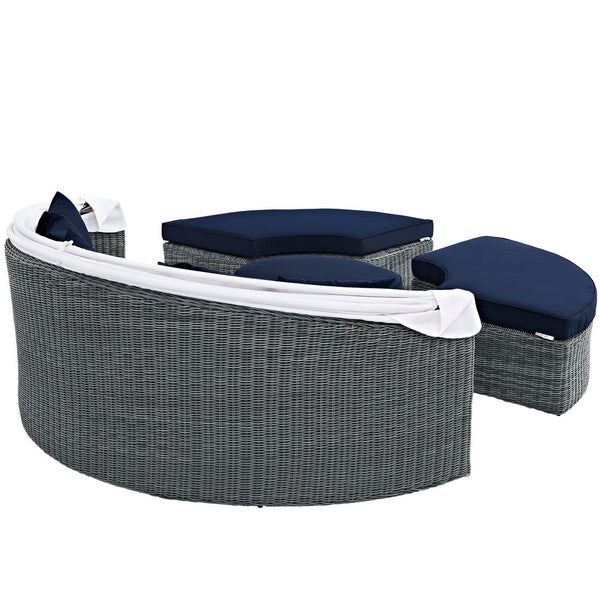Modway Furniture Summon Canopy Outdoor Daybed with Adjustable Retractable Canopy, Plush Sunbrella® Cushions & Rattan EEI-1997-GRY-NAV-SET