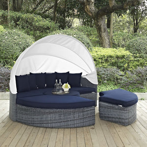 Modway Furniture Summon Canopy Outdoor Daybed with Adjustable Retractable Canopy, Plush Sunbrella® Cushions & Rattan EEI-1997-GRY-NAV-SET