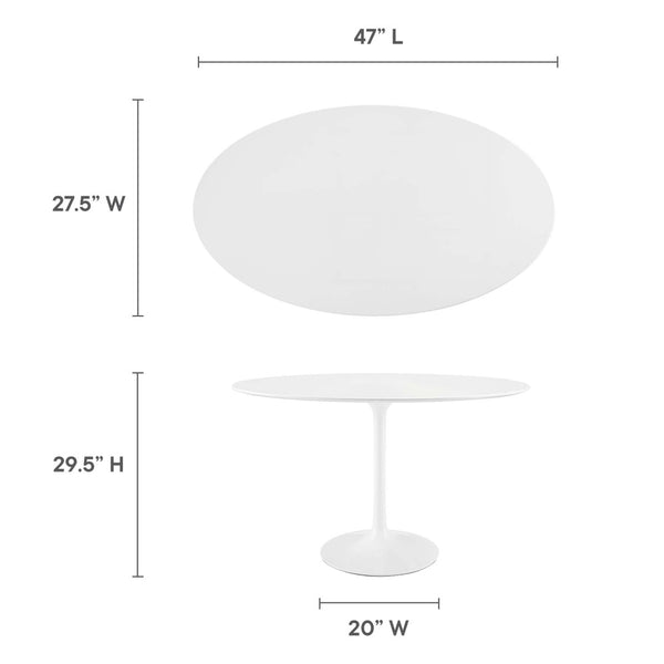 Modway Furniture Lippa 48" Oval Dining Table - Mid-Century Modern Design, High-Gloss Finish, Seats 4 Comfortably EEI-2017-WHI