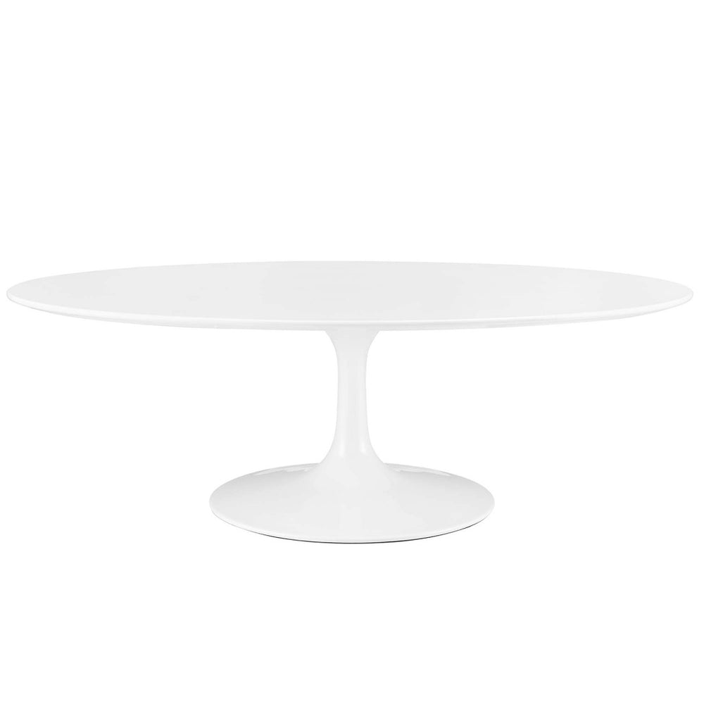 Modway Furniture Lippa 48" Oval Wood Coffee Table - Mid-Century Modern Design with Glossy Finish & Metal Base EEI-2018-WHI