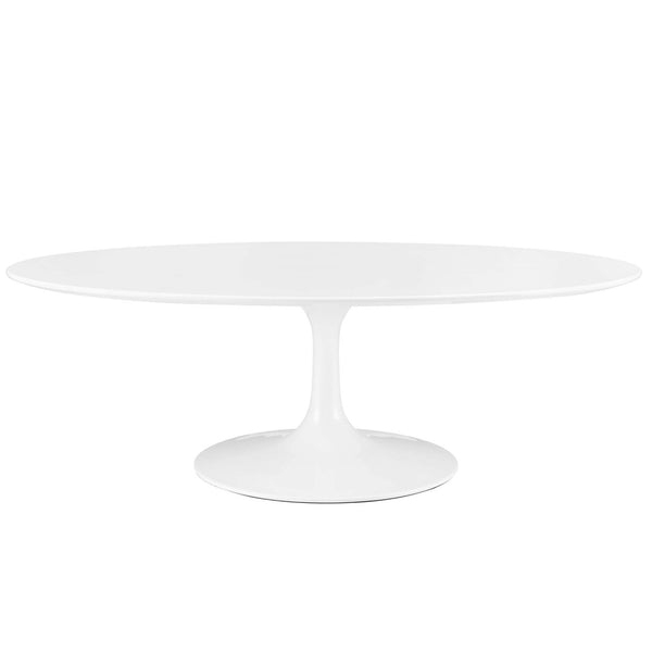 Modway Furniture Lippa 48" Oval Wood Coffee Table - Mid-Century Modern Design with Glossy Finish & Metal Base EEI-2018-WHI
