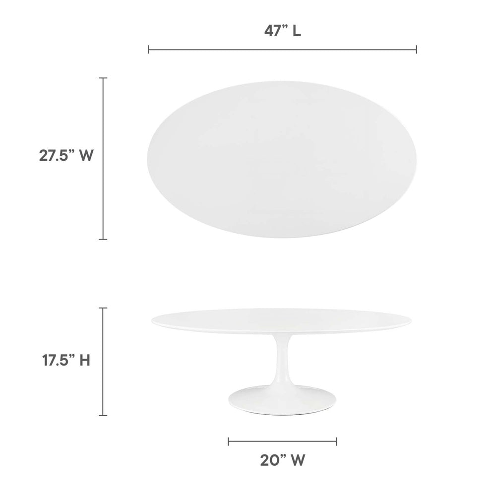 Modway Furniture Lippa 48" Oval Wood Coffee Table - Mid-Century Modern Design with Glossy Finish & Metal Base EEI-2018-WHI