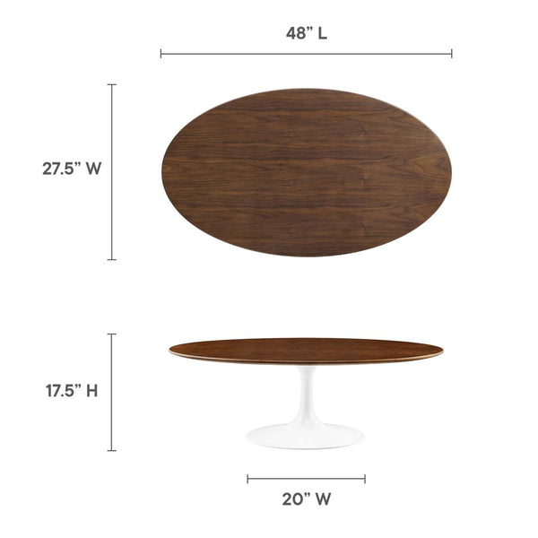 Modway Furniture Lippa Oval Pedestal Coffee Table Mid-century Modern Wood Veneer Living Room Accent EEI-2020-WAL