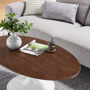 Modway Furniture Lippa Oval Pedestal Coffee Table Mid-century Modern Wood Veneer Living Room Accent EEI-2020-WAL