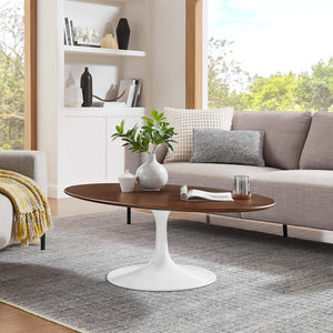 Modway Furniture Lippa Oval Pedestal Coffee Table Mid-century Modern Wood Veneer Living Room Accent EEI-2020-WAL