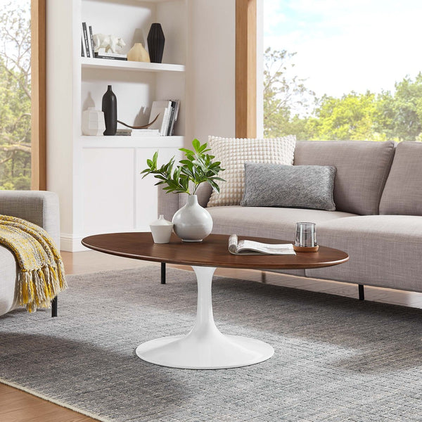 Modway Furniture Lippa Oval Pedestal Coffee Table Mid-century Modern Wood Veneer Living Room Accent EEI-2020-WAL