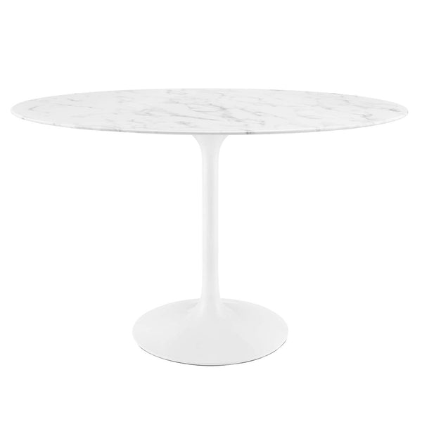 Modway Furniture Lippa 48" Oval Faux Marble Dining Table - Mid-Century Modern Design for Stylish Entertaining EEI-2021-WHI