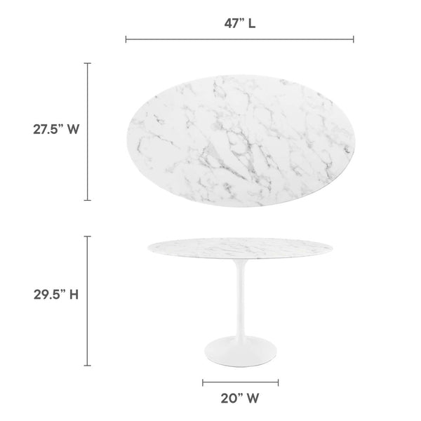 Modway Furniture Lippa 48" Oval Faux Marble Dining Table - Mid-Century Modern Design for Stylish Entertaining EEI-2021-WHI