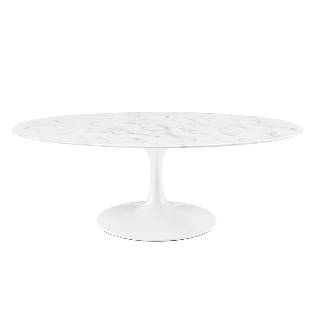 Modway Furniture Lippa 48" Oval Faux Marble Coffee Table - Modern Mid-Century Design with Durable Pedestal Base EEI-2022-WHI