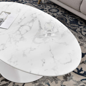 Modway Furniture Lippa 48" Oval Faux Marble Coffee Table - Modern Mid-Century Design with Durable Pedestal Base EEI-2022-WHI