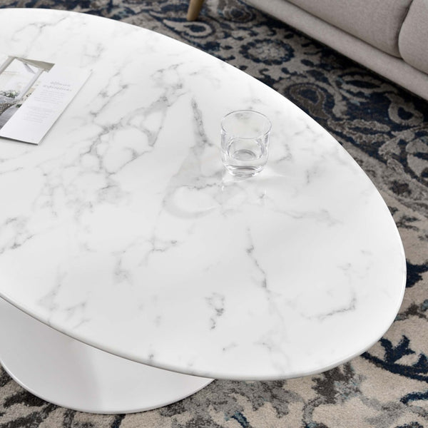 Modway Furniture Lippa 48" Oval Faux Marble Coffee Table - Modern Mid-Century Design with Durable Pedestal Base EEI-2022-WHI