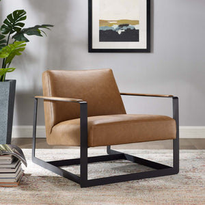 Modway Furniture Seg Vegan Leather Accent Chair - Modern Comfort with Durable Steel Frame for Stylish Interiors EEI-2075-TAN