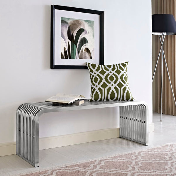 Modway Furniture Pipe 47" Sleek Stainless Steel Bench - Modern Design for Contemporary Living Spaces & Commercial Use EEI-2102-SLV