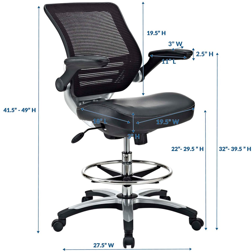 Modway Furniture Edge Drafting Chair by Modway - Ergonomic Stool with Lumbar Support for Comfort & Productivity Black EEI-211-BLK