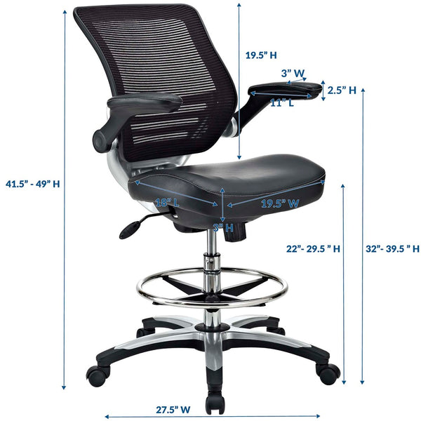 Modway Furniture Edge Drafting Chair by Modway - Ergonomic Stool with Lumbar Support for Comfort & Productivity Black EEI-211-BLK