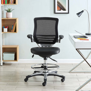 Modway Furniture Edge Drafting Chair by Modway - Ergonomic Stool with Lumbar Support for Comfort & Productivity Black EEI-211-BLK