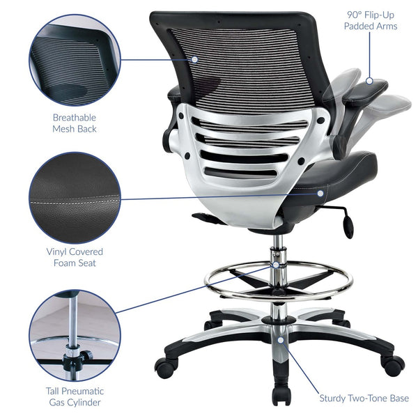 Modway Furniture Edge Drafting Chair by Modway - Ergonomic Stool with Lumbar Support for Comfort & Productivity Black EEI-211-BLK