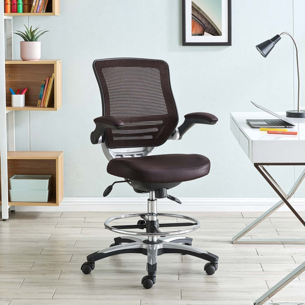 Modway Furniture Edge Drafting Chair by Modway - Ergonomic Stool with Lumbar Support for Comfort & Productivity Brown EEI-211-BRN