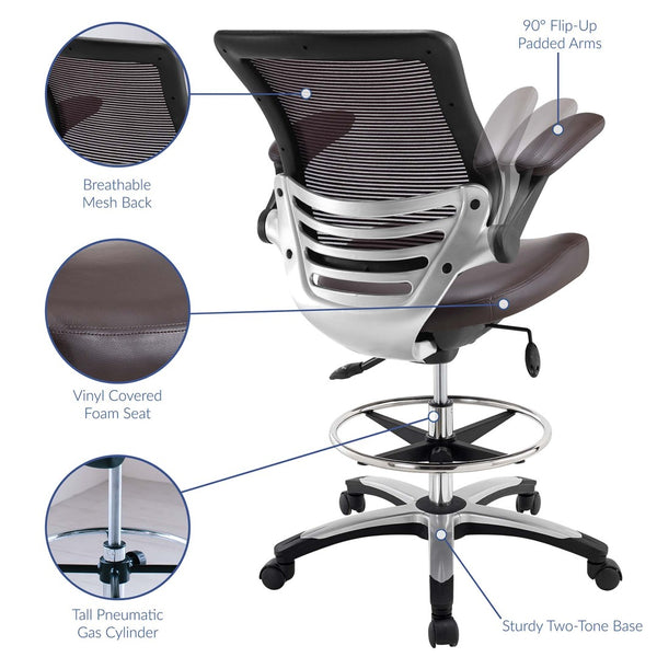 Modway Furniture Edge Drafting Chair by Modway - Ergonomic Stool with Lumbar Support for Comfort & Productivity Brown EEI-211-BRN