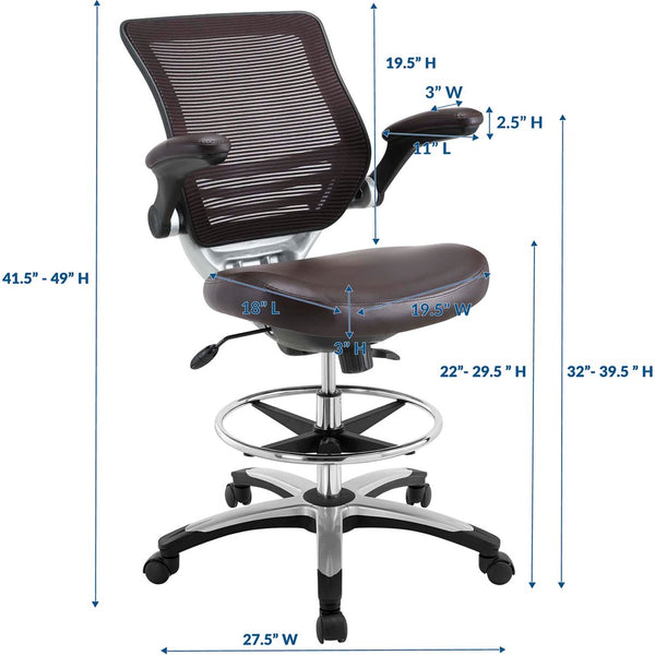 Modway Furniture Edge Drafting Chair by Modway - Ergonomic Stool with Lumbar Support for Comfort & Productivity Brown EEI-211-BRN