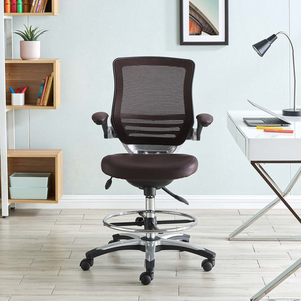 Modway Furniture Edge Drafting Chair by Modway - Ergonomic Stool with Lumbar Support for Comfort & Productivity Brown EEI-211-BRN