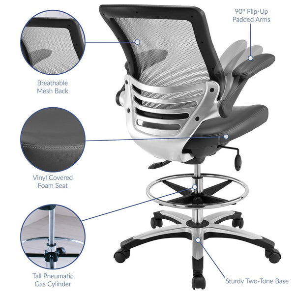 Modway Furniture Edge Drafting Chair by Modway - Ergonomic Stool with Lumbar Support for Comfort & Productivity Gray EEI-211-GRY