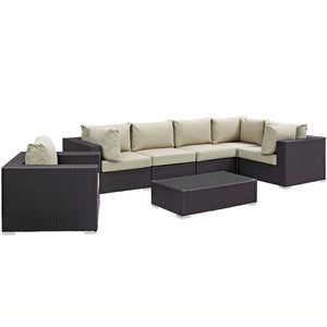 Modway Furniture Convene 7 Piece Modular Outdoor Patio Sectional Set - Durable, Stylish, and Perfect for Entertaining Espresso Beige EEI-2157-EXP-BEI-SET